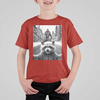 Funny Racoon With Bigfoot Selfie Christmas T Shirt For Kid - Wonder Print Shop