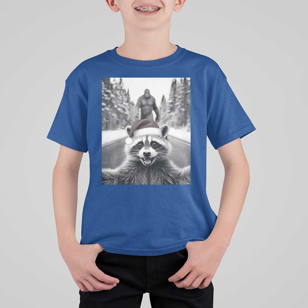 Funny Racoon With Bigfoot Selfie Christmas T Shirt For Kid - Wonder Print Shop