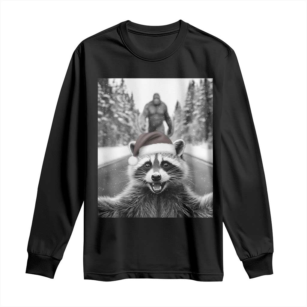 Funny Racoon With Bigfoot Selfie Christmas Long Sleeve Shirt - Wonder Print Shop