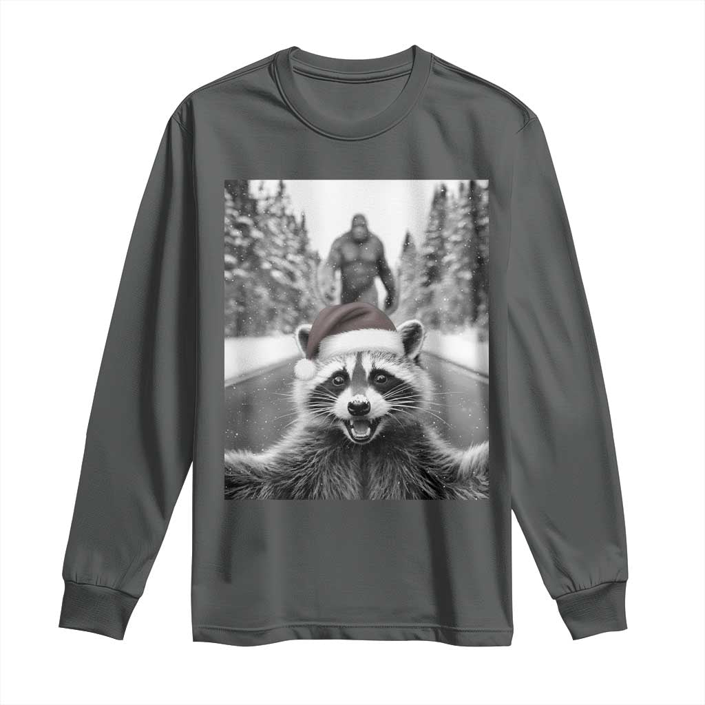 Funny Racoon With Bigfoot Selfie Christmas Long Sleeve Shirt - Wonder Print Shop