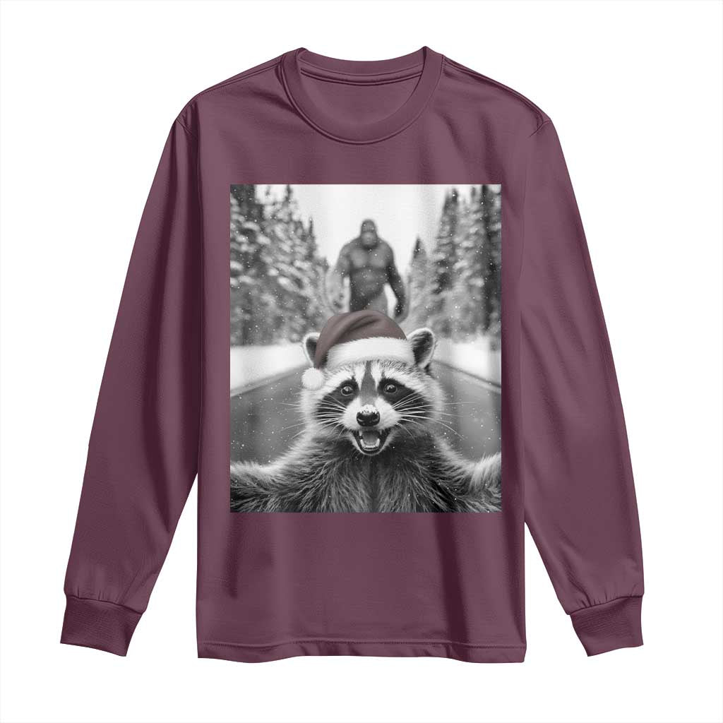 Funny Racoon With Bigfoot Selfie Christmas Long Sleeve Shirt - Wonder Print Shop