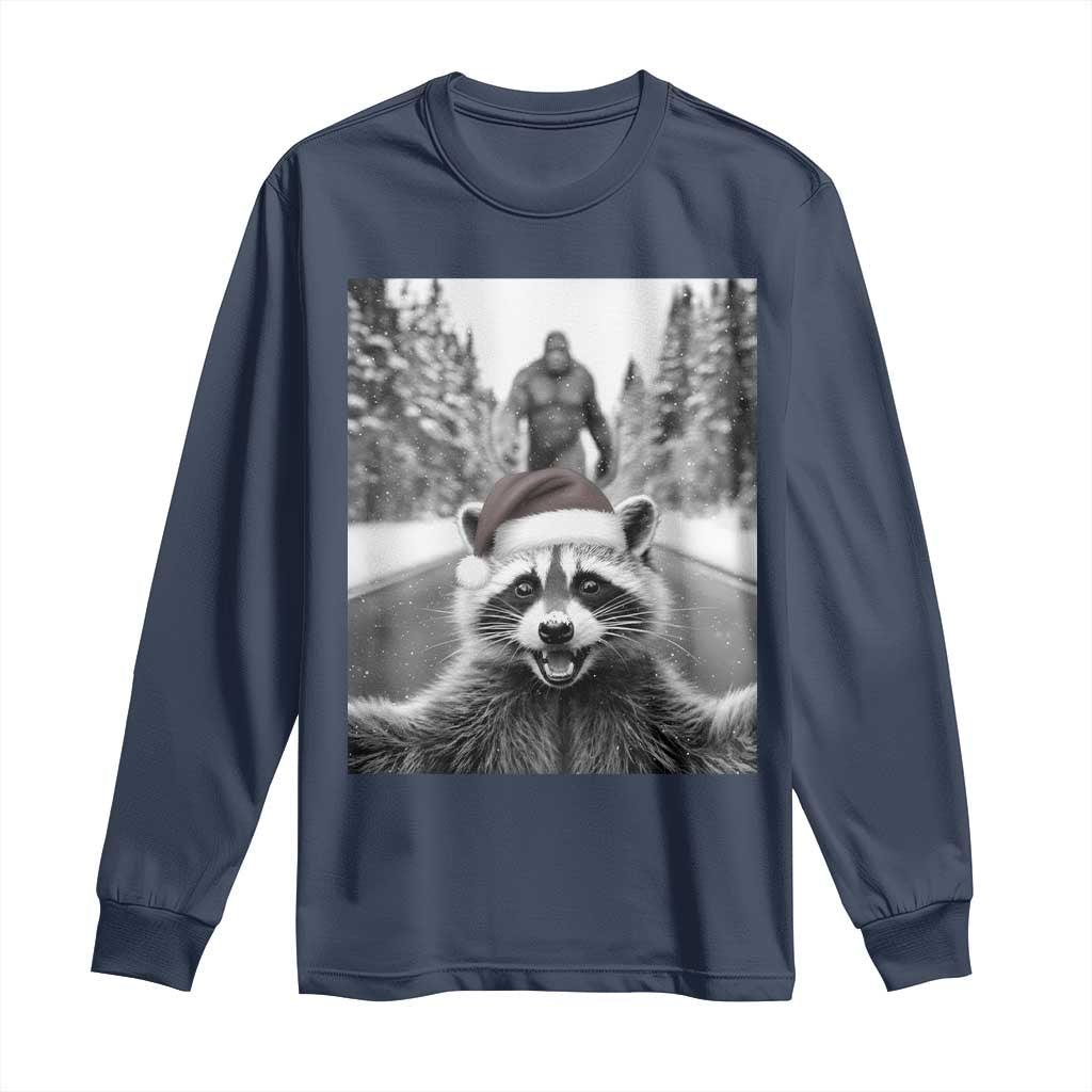 Funny Racoon With Bigfoot Selfie Christmas Long Sleeve Shirt - Wonder Print Shop