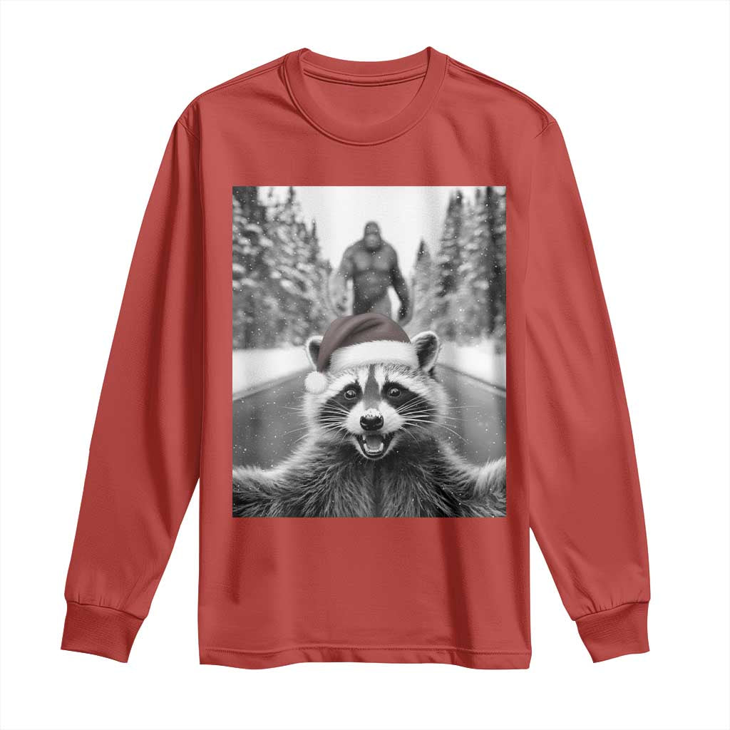 Funny Racoon With Bigfoot Selfie Christmas Long Sleeve Shirt - Wonder Print Shop