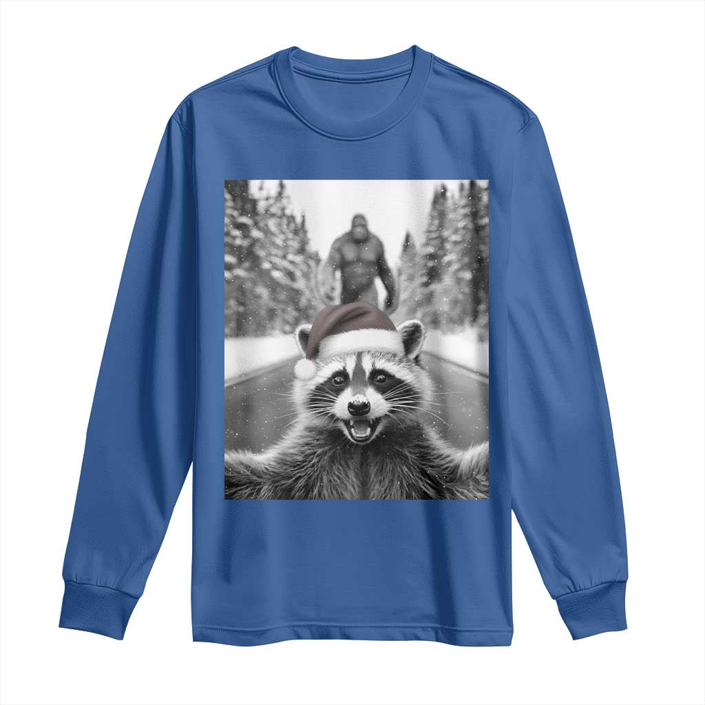 Funny Racoon With Bigfoot Selfie Christmas Long Sleeve Shirt - Wonder Print Shop