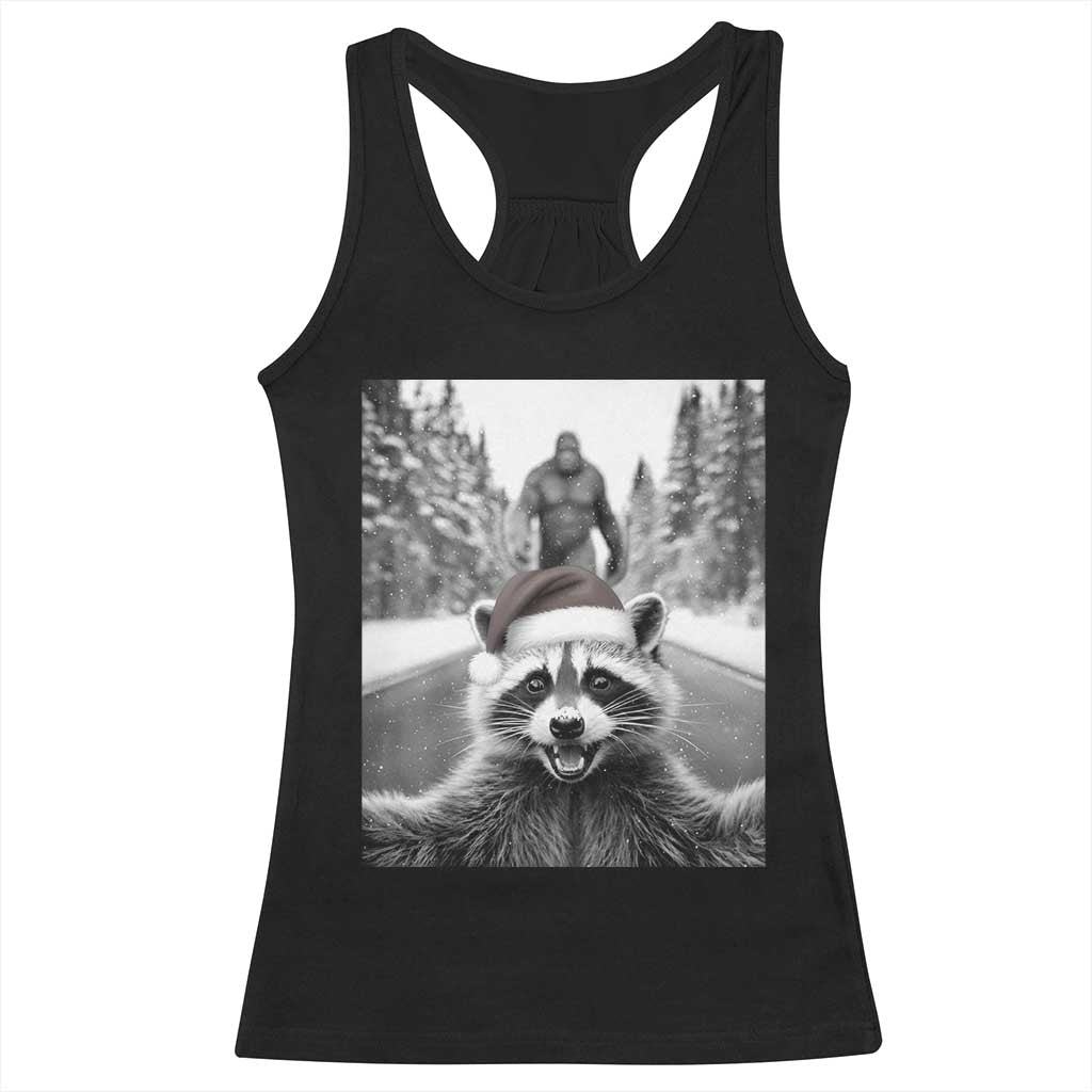 Funny Racoon With Bigfoot Selfie Christmas Racerback Tank Top - Wonder Print Shop