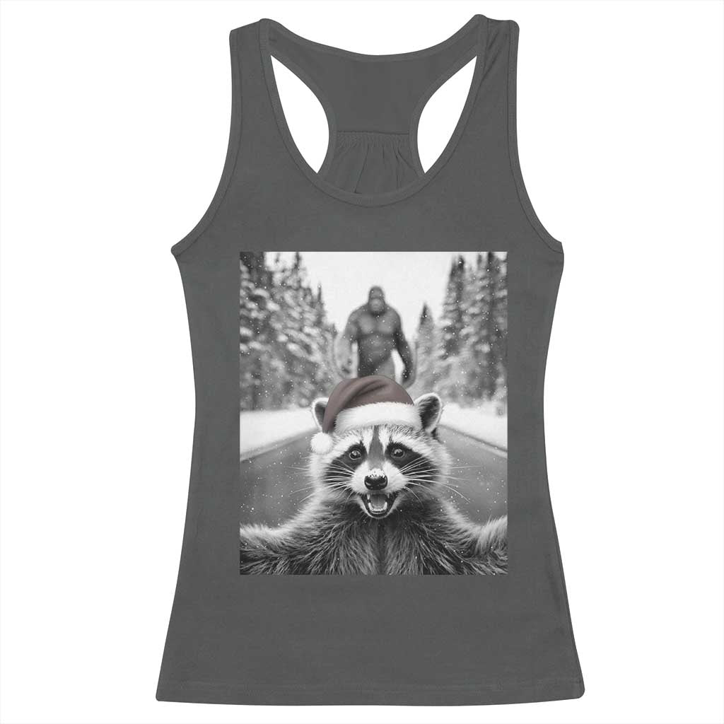 Funny Racoon With Bigfoot Selfie Christmas Racerback Tank Top - Wonder Print Shop