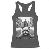 Funny Racoon With Bigfoot Selfie Christmas Racerback Tank Top - Wonder Print Shop