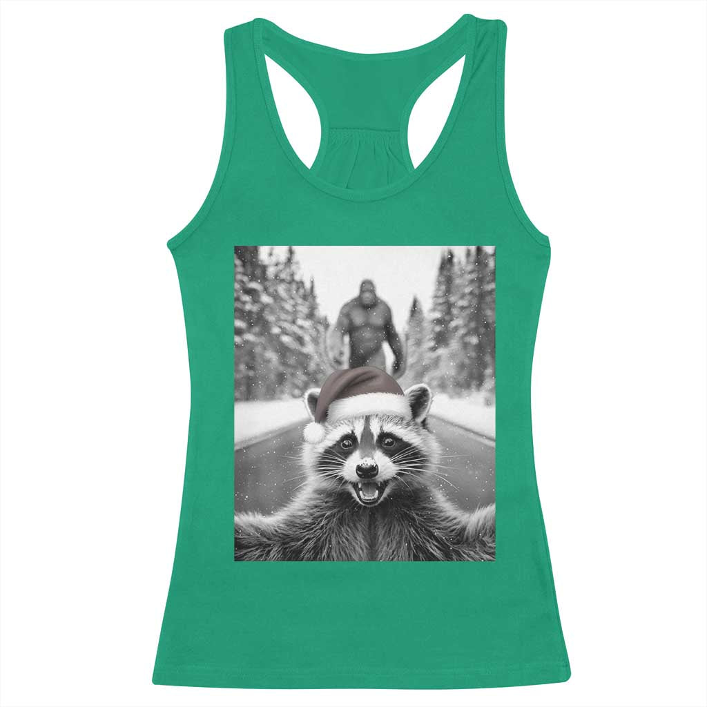 Funny Racoon With Bigfoot Selfie Christmas Racerback Tank Top - Wonder Print Shop