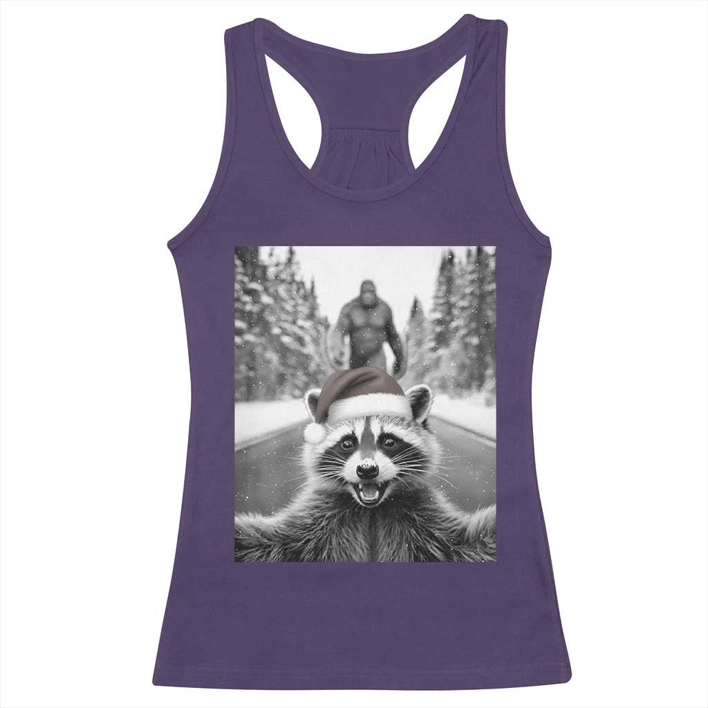 Funny Racoon With Bigfoot Selfie Christmas Racerback Tank Top - Wonder Print Shop