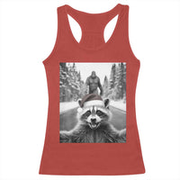Funny Racoon With Bigfoot Selfie Christmas Racerback Tank Top - Wonder Print Shop
