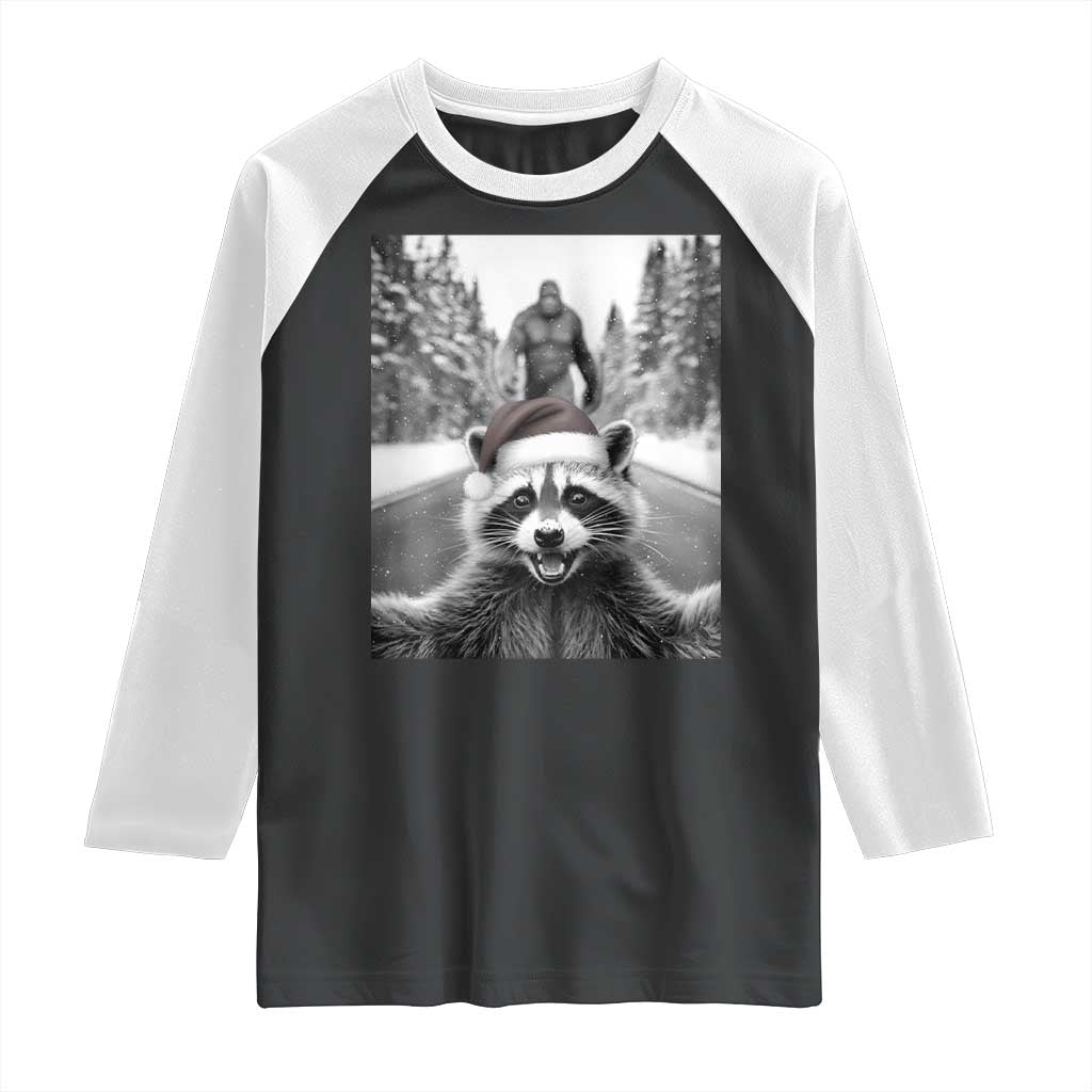 Funny Racoon With Bigfoot Selfie Christmas Raglan Shirt - Wonder Print Shop