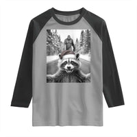 Funny Racoon With Bigfoot Selfie Christmas Raglan Shirt - Wonder Print Shop
