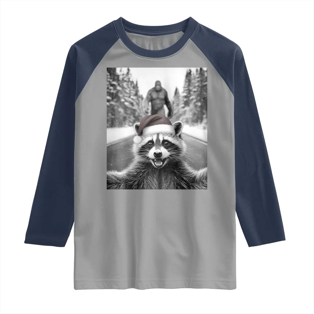 Funny Racoon With Bigfoot Selfie Christmas Raglan Shirt - Wonder Print Shop