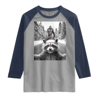Funny Racoon With Bigfoot Selfie Christmas Raglan Shirt - Wonder Print Shop