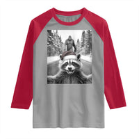 Funny Racoon With Bigfoot Selfie Christmas Raglan Shirt - Wonder Print Shop