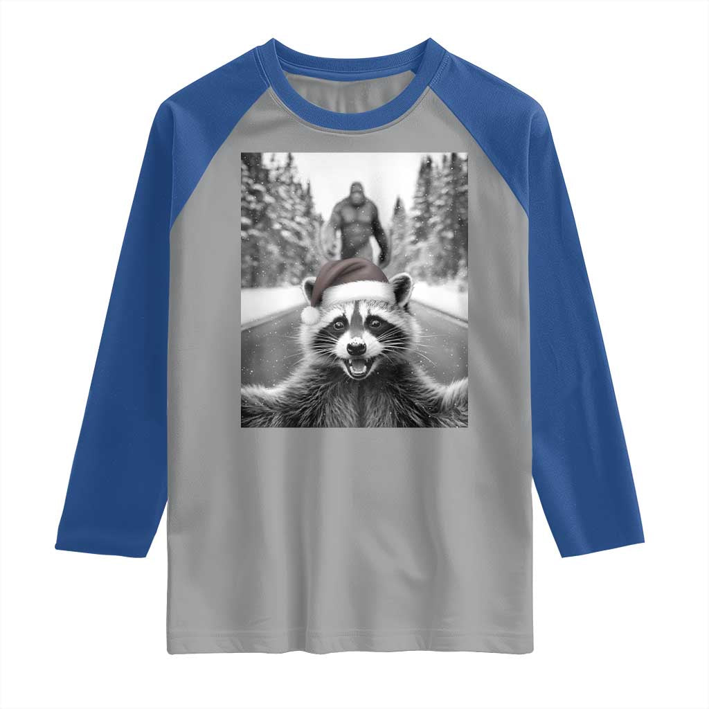 Funny Racoon With Bigfoot Selfie Christmas Raglan Shirt - Wonder Print Shop