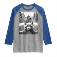 Funny Racoon With Bigfoot Selfie Christmas Raglan Shirt - Wonder Print Shop