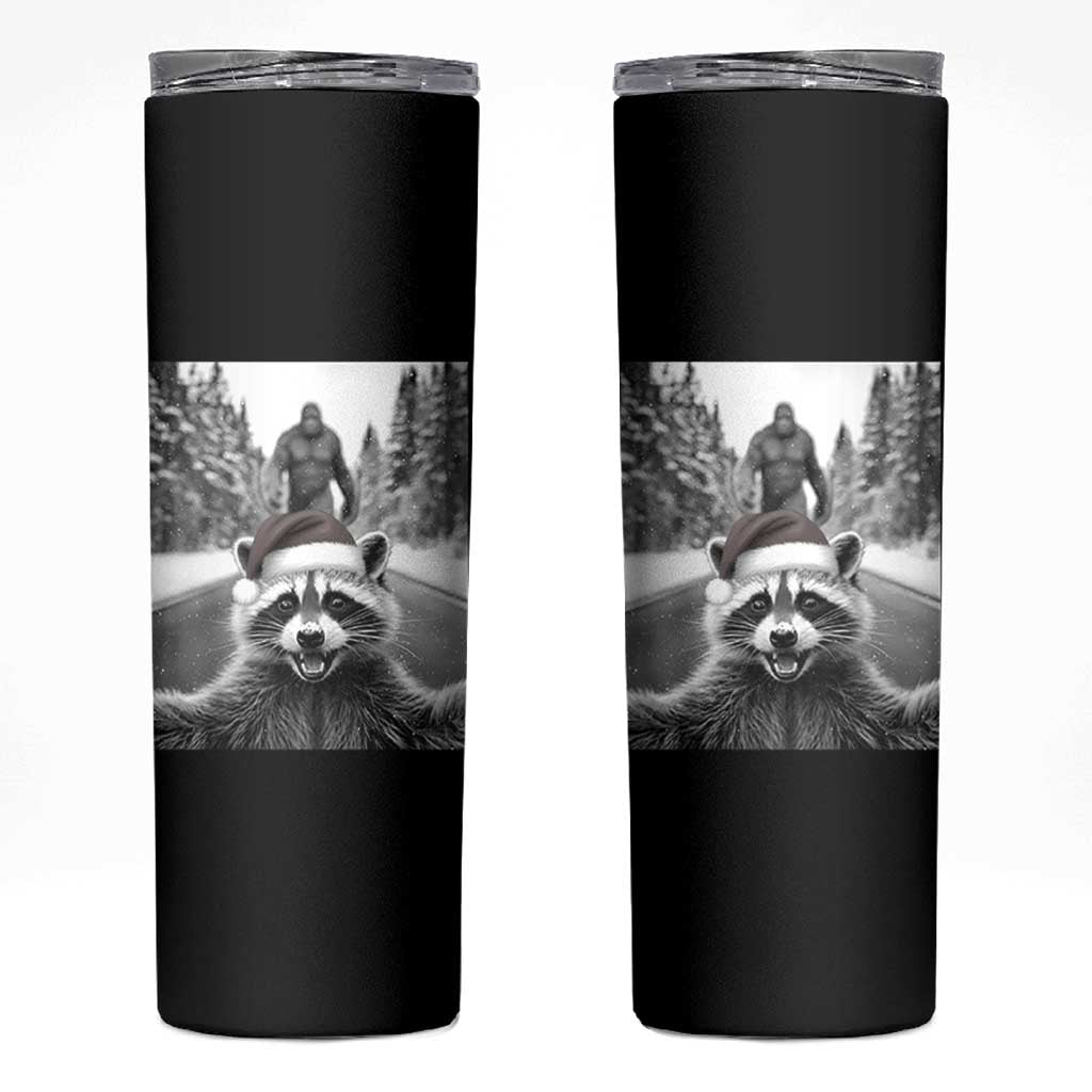 Funny Racoon With Bigfoot Selfie Christmas Skinny Tumbler - Wonder Print Shop