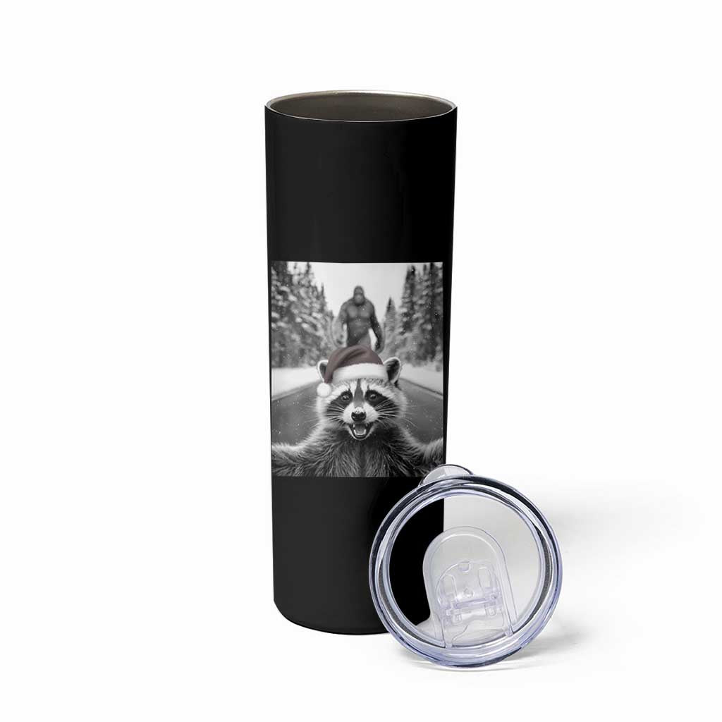 Funny Racoon With Bigfoot Selfie Christmas Skinny Tumbler - Wonder Print Shop