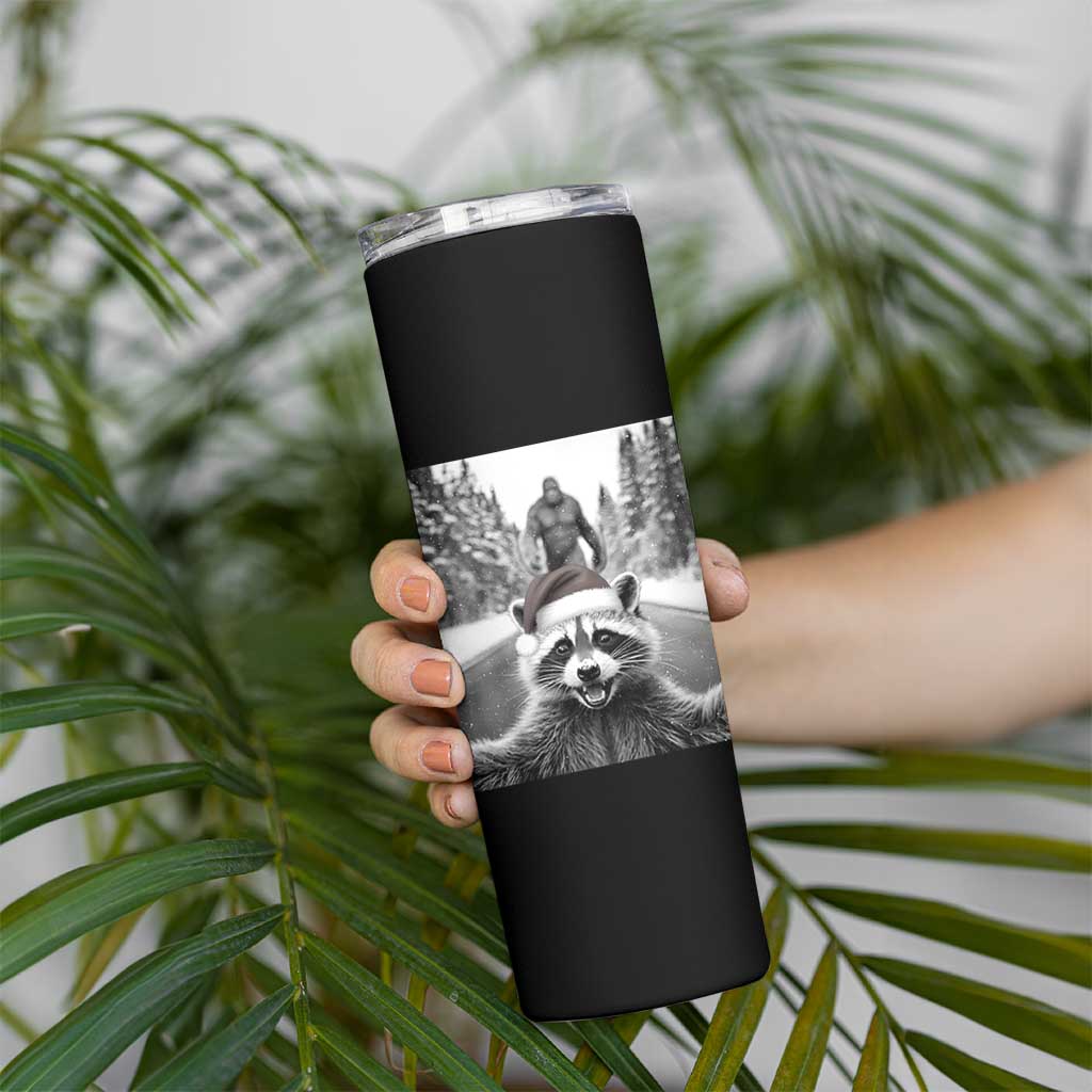 Funny Racoon With Bigfoot Selfie Christmas Skinny Tumbler - Wonder Print Shop