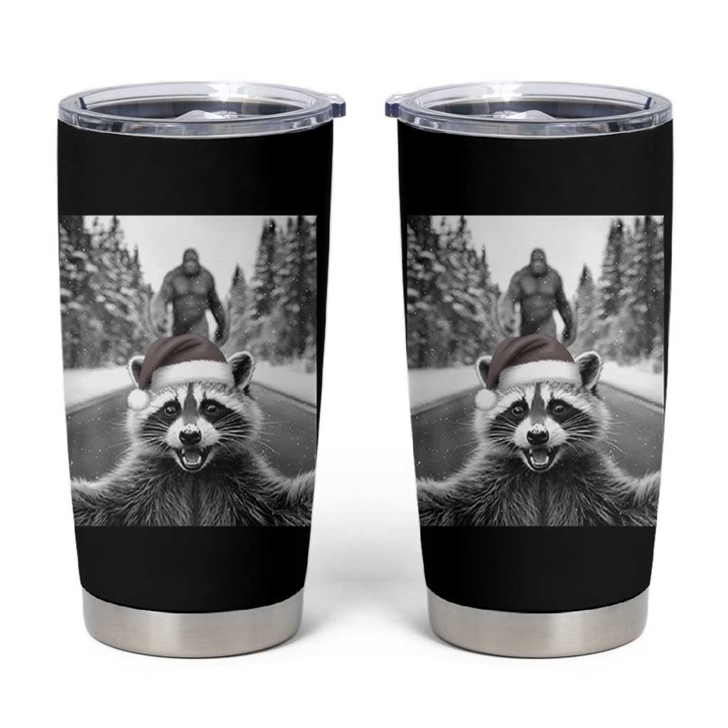 Funny Racoon With Bigfoot Selfie Christmas Tumbler Cup - Wonder Print Shop