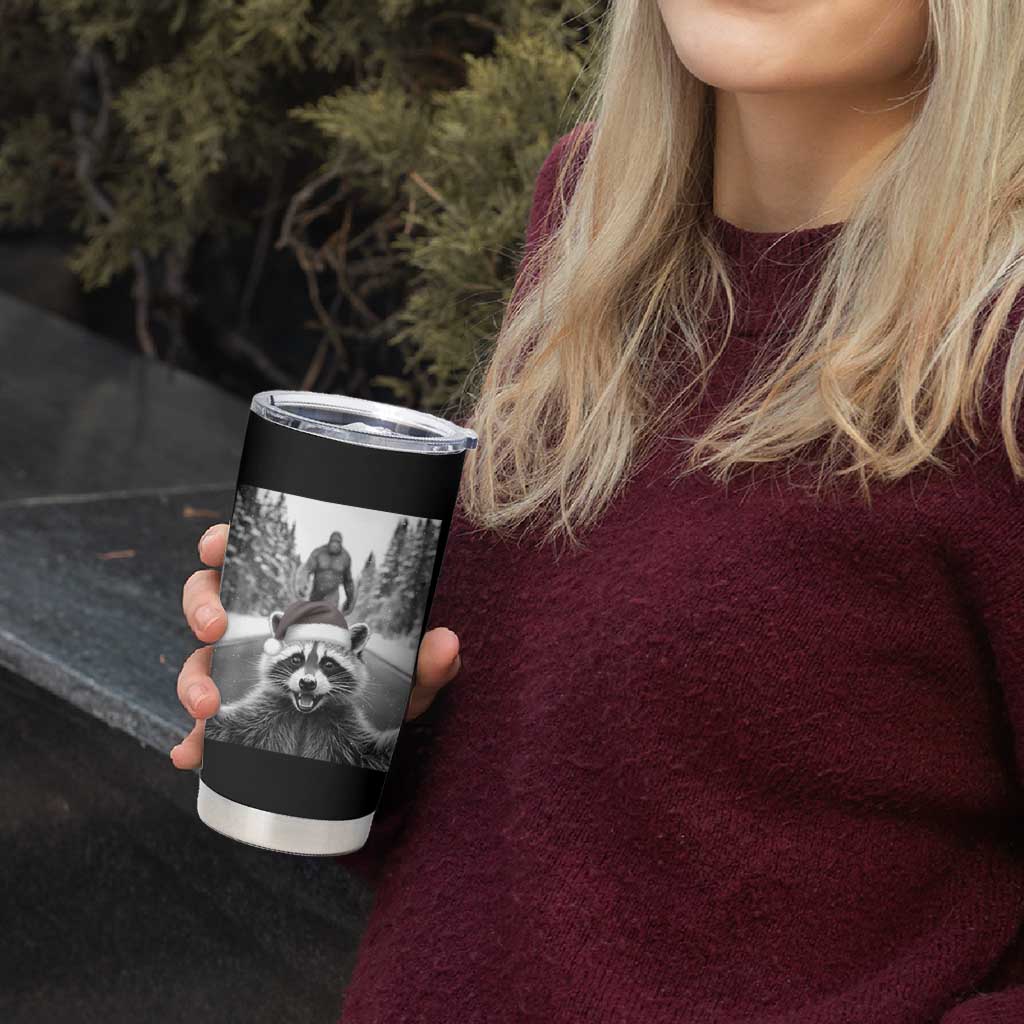 Funny Racoon With Bigfoot Selfie Christmas Tumbler Cup - Wonder Print Shop