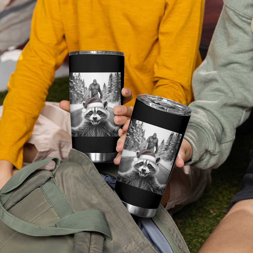 Funny Racoon With Bigfoot Selfie Christmas Tumbler Cup - Wonder Print Shop