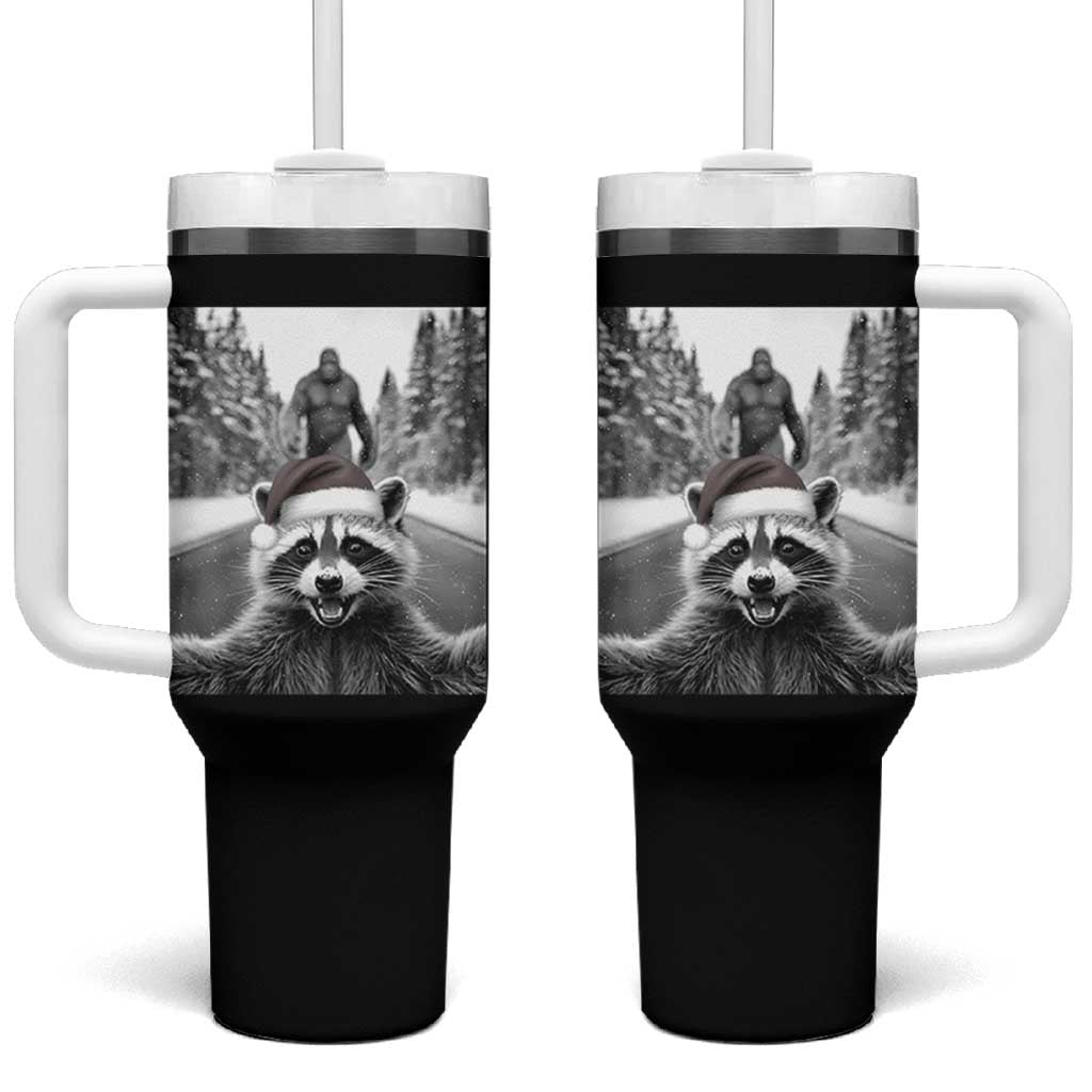 Funny Racoon With Bigfoot Selfie Christmas Tumbler With Handle - Wonder Print Shop