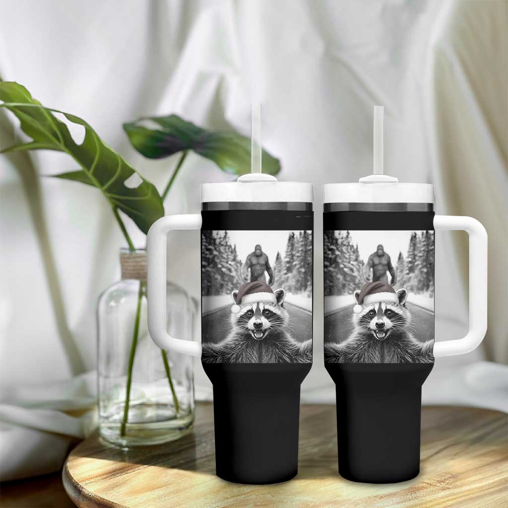 Funny Racoon With Bigfoot Selfie Christmas Tumbler With Handle - Wonder Print Shop