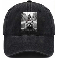Funny Racoon With Bigfoot Selfie Christmas Washed Cotton Baseball Cap