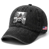 Funny Racoon With Bigfoot Selfie Christmas Washed Cotton Baseball Cap