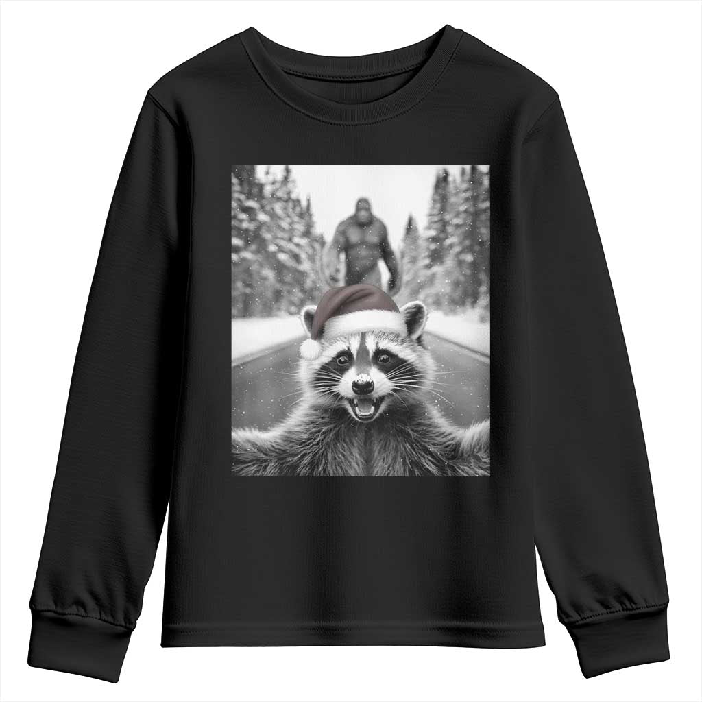 Funny Racoon With Bigfoot Selfie Christmas Youth Sweatshirt - Wonder Print Shop