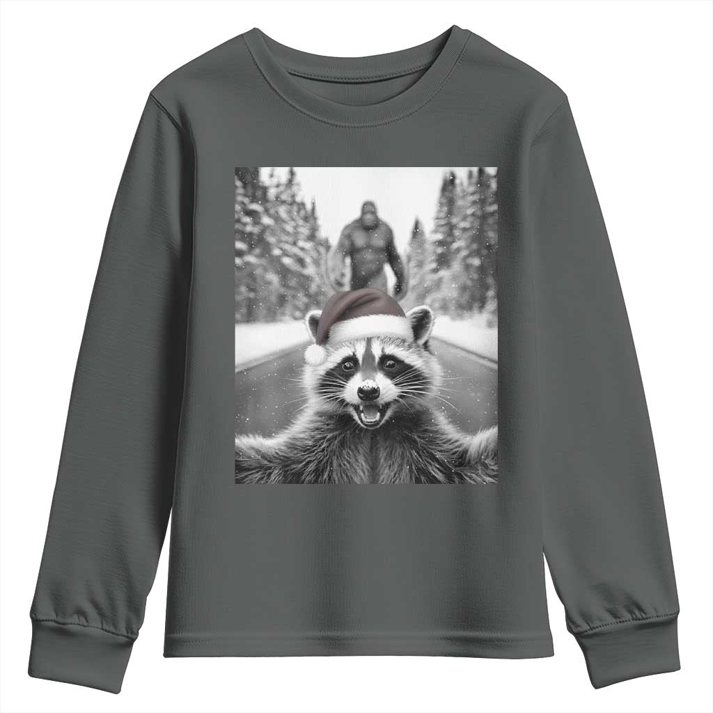 Funny Racoon With Bigfoot Selfie Christmas Youth Sweatshirt - Wonder Print Shop