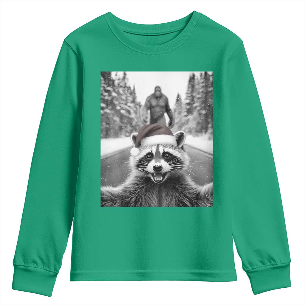 Funny Racoon With Bigfoot Selfie Christmas Youth Sweatshirt - Wonder Print Shop