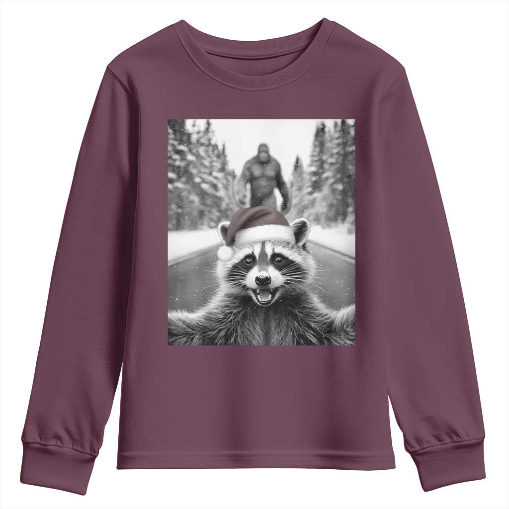 Funny Racoon With Bigfoot Selfie Christmas Youth Sweatshirt - Wonder Print Shop