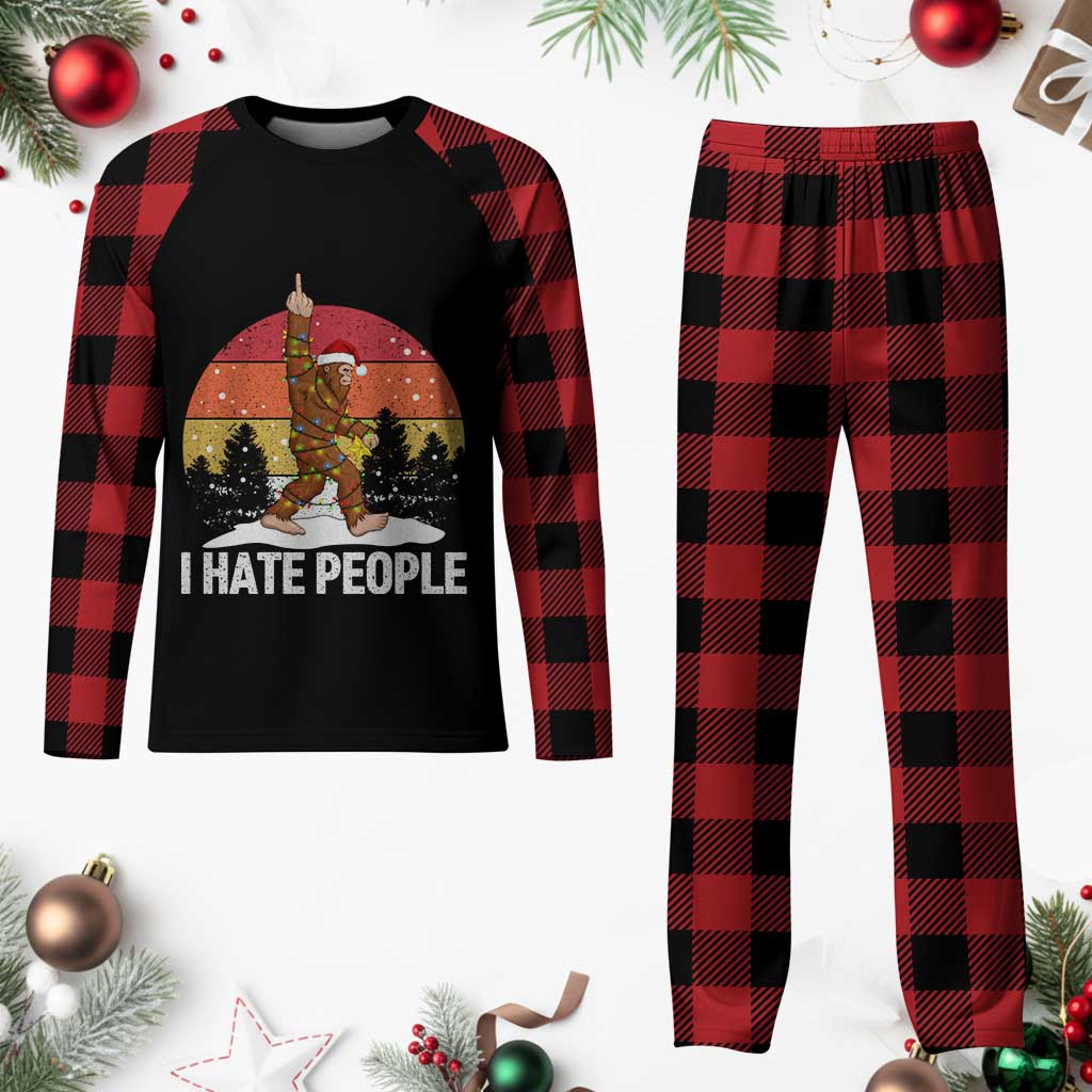 Funny Bigfoot Christmas Plaid Pajama Set I Hate People - Wonder Print Shop