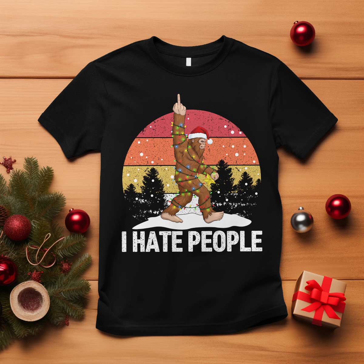 Funny Bigfoot Christmas T Shirt I Hate People - Wonder Print Shop