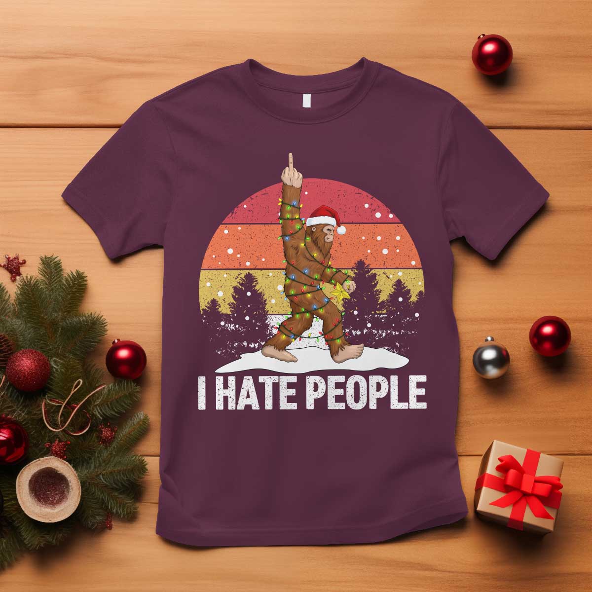 Funny Bigfoot Christmas T Shirt I Hate People - Wonder Print Shop