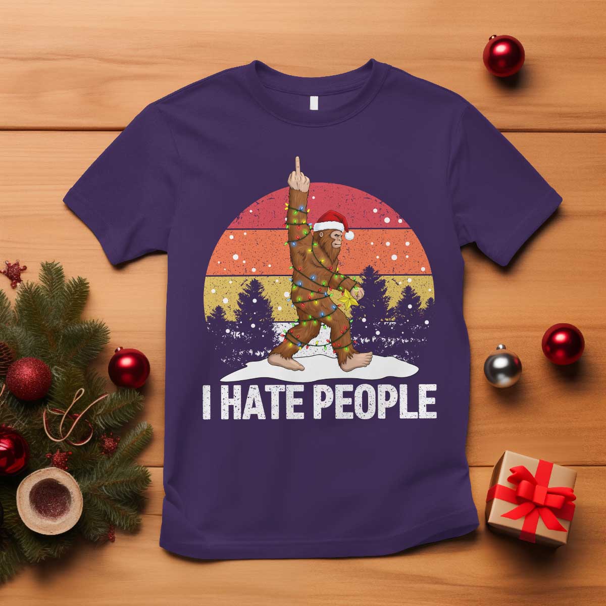 Funny Bigfoot Christmas T Shirt I Hate People - Wonder Print Shop