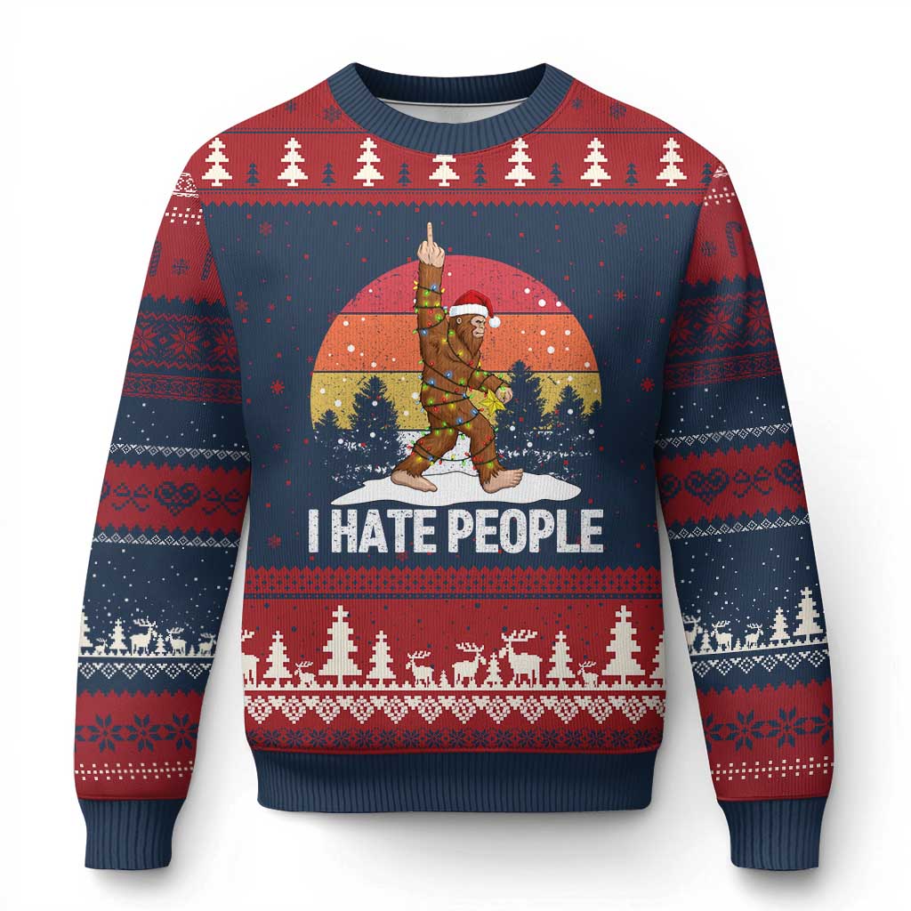 Funny Bigfoot Xmas Ugly Christmas Sweater I Hate People - Wonder Print Shop