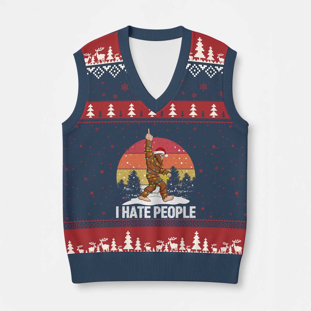 Funny Bigfoot Xmas V-Neck Knit Sweater Vest I Hate People - Wonder Print Shop