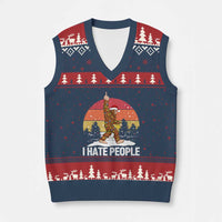 Funny Bigfoot Xmas V-Neck Knit Sweater Vest I Hate People - Wonder Print Shop