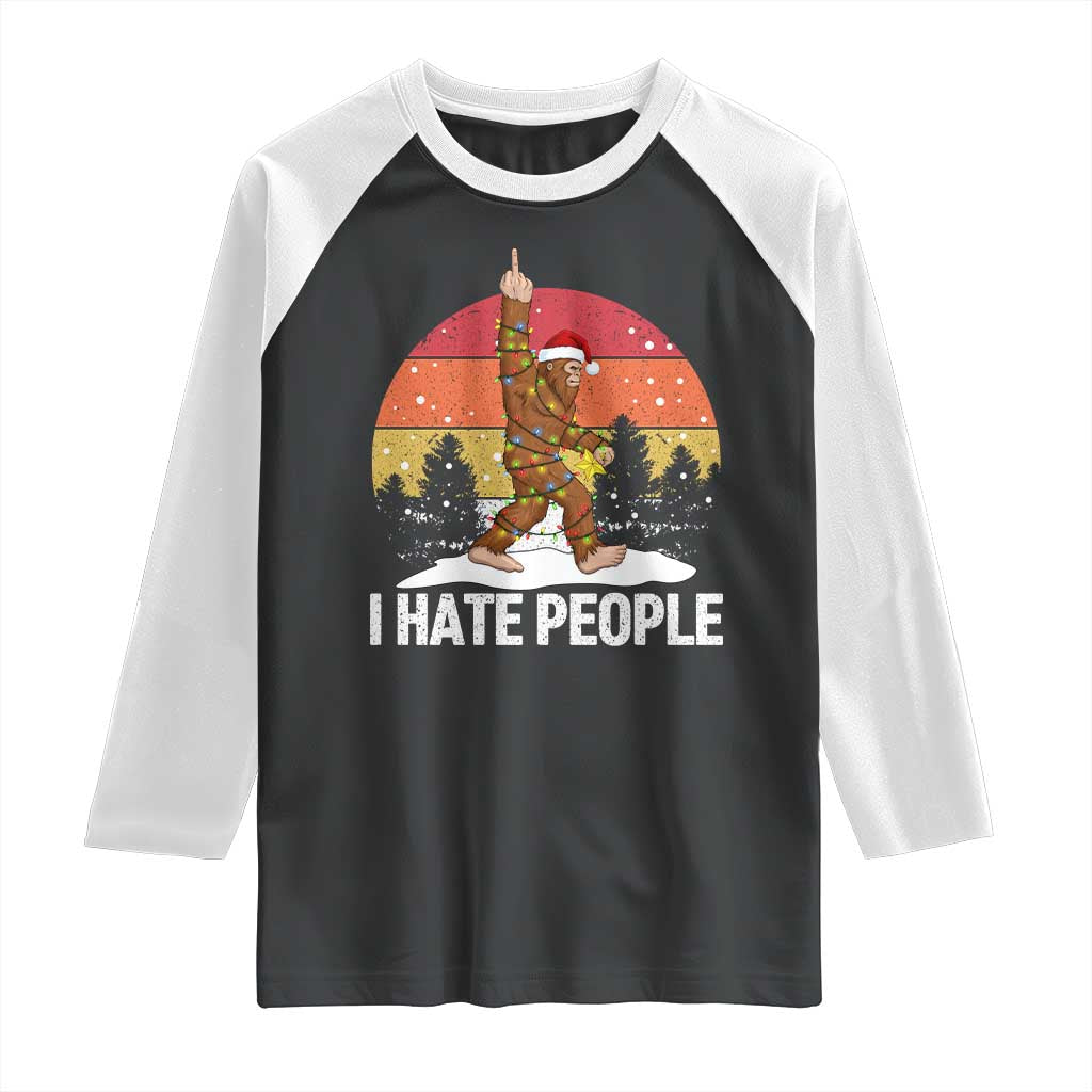 Funny Bigfoot Christmas Raglan Shirt I Hate People - Wonder Print Shop