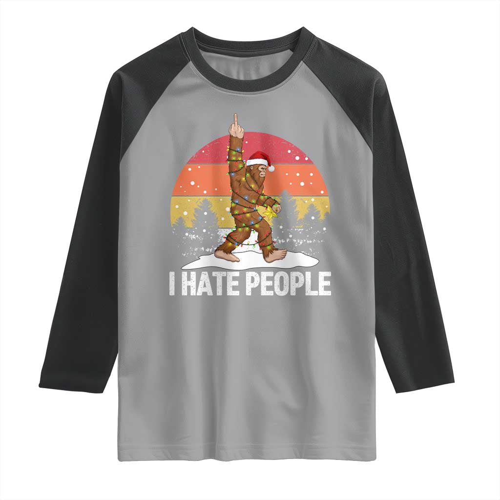 Funny Bigfoot Christmas Raglan Shirt I Hate People - Wonder Print Shop