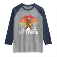 Funny Bigfoot Christmas Raglan Shirt I Hate People - Wonder Print Shop