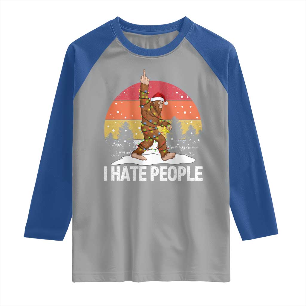 Funny Bigfoot Christmas Raglan Shirt I Hate People - Wonder Print Shop