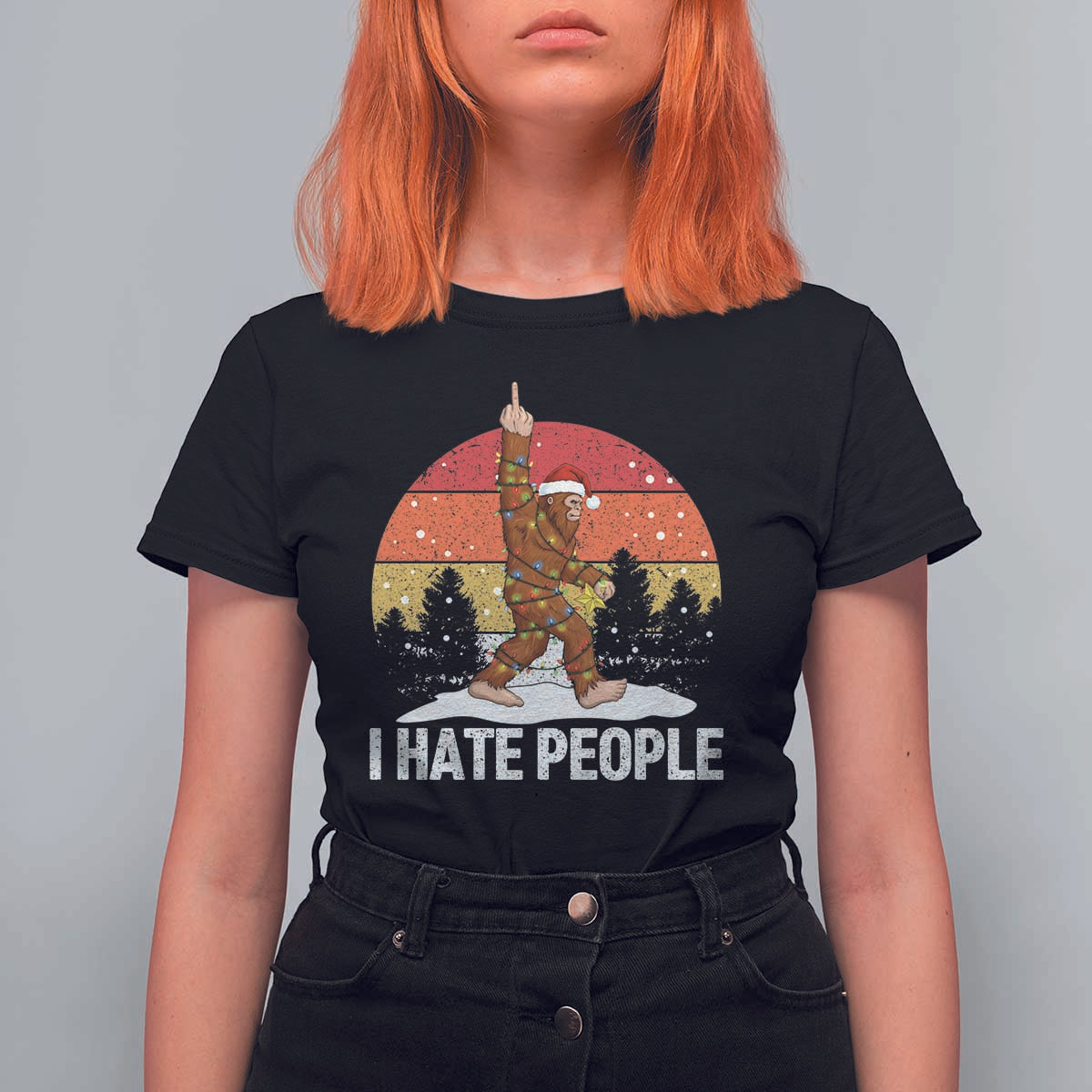 Funny Bigfoot Christmas T Shirt For Women I Hate People - Wonder Print Shop