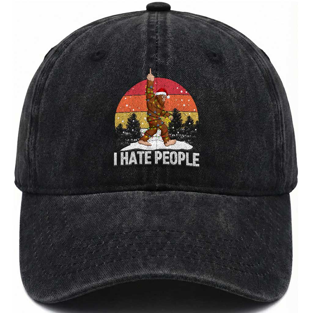 Funny Bigfoot Christmas Washed Cotton Baseball Cap I Hate People