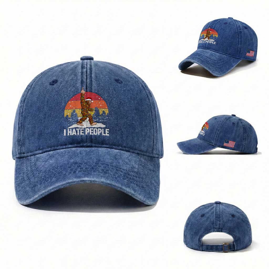 Funny Bigfoot Christmas Washed Cotton Baseball Cap I Hate People