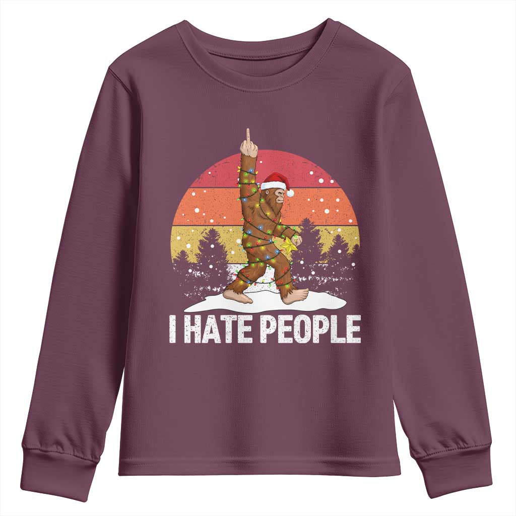 Funny Bigfoot Christmas Youth Sweatshirt I Hate People - Wonder Print Shop